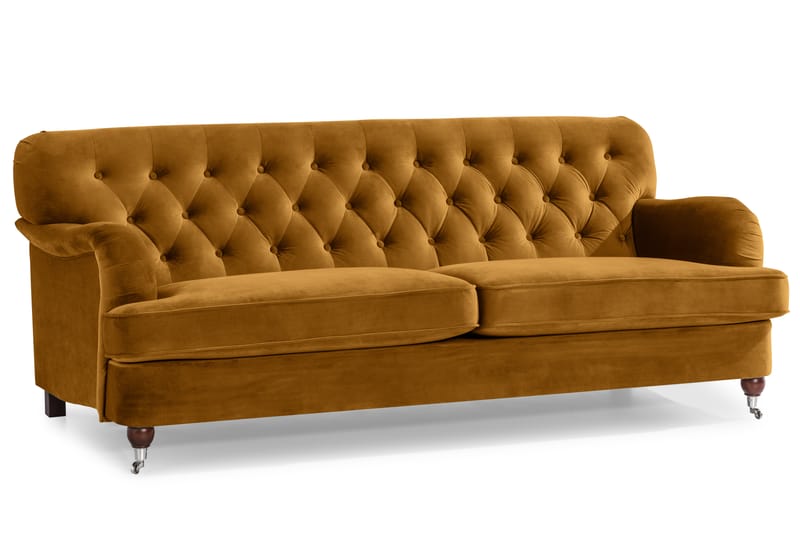 Howard Riviera Soffgrupp 3-sits + 2-sits Soffa + Fåtölj + Fotpall i Sammet - Mörkgul - Möbler - Vardagsrum - Soffgrupper - Howard soffgrupp