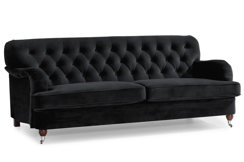 Howard Riviera Soffgrupp 3-sits + 2-sits Soffa + Fåtölj + Fotpall i Sammet - Svart - Möbler - Vardagsrum - Soffgrupper - Howard soffgrupp