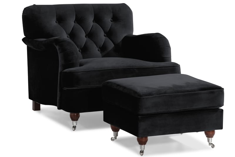 Howard Riviera Soffgrupp 3-sits + 2-sits Soffa + Fåtölj + Fotpall i Sammet - Svart - Möbler - Vardagsrum - Soffgrupper - Howard soffgrupp