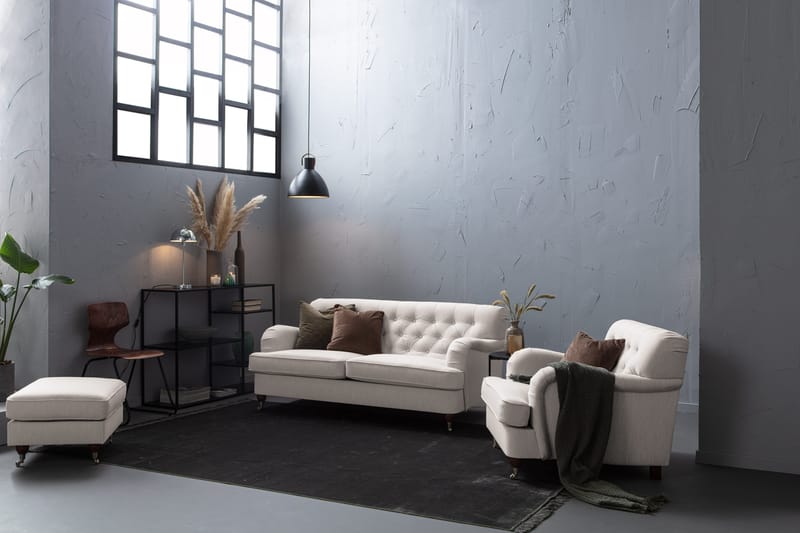 Howard Riviera Soffgrupp 3-sits + 2-sits Soffa + Fåtölj + Fotpall i Tyg - Ljusgrå - Möbler - Vardagsrum - Soffgrupper - Howard soffgrupp