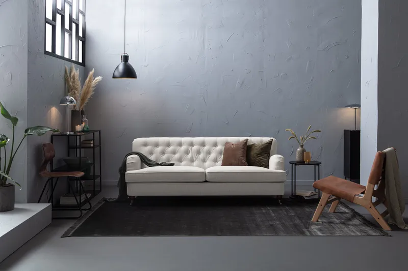 Howard Riviera Soffgrupp 3-sits + 2-sits Soffa + Fåtölj + Fotpall i Tyg - Ljusgrå - Möbler - Vardagsrum - Soffgrupper - Howard soffgrupp