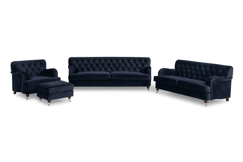 Howard Riviera Soffgrupp Svängd 3-sits + 2-sits Soffa + Fåtölj + Fotpall i Sammet - Blå - Möbler - Vardagsrum - Soffgrupper - Howard soffgrupp