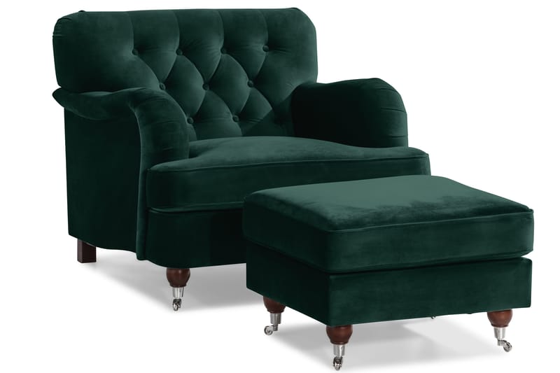 Howard Riviera Soffgrupp Svängd 3-sits + 2-sits Soffa + Fåtölj + Fotpall i Sammet - Grön - Möbler - Vardagsrum - Soffgrupper - Howard soffgrupp