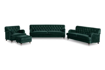 Howard Riviera Soffgrupp Svängd 3-sits + 2-sits Soffa + Fåtölj + Fotpall i Sammet