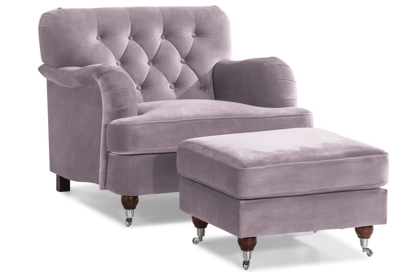 Howard Riviera Soffgrupp Svängd 3-sits + 2-sits Soffa + Fåtölj + Fotpall i Sammet - Lila - Möbler - Vardagsrum - Soffgrupper - Howard soffgrupp