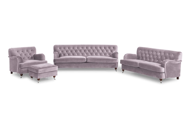 Howard Riviera Soffgrupp Svängd 3-sits + 2-sits Soffa + Fåtölj + Fotpall i Sammet - Lila - Möbler - Vardagsrum - Soffgrupper - Howard soffgrupp