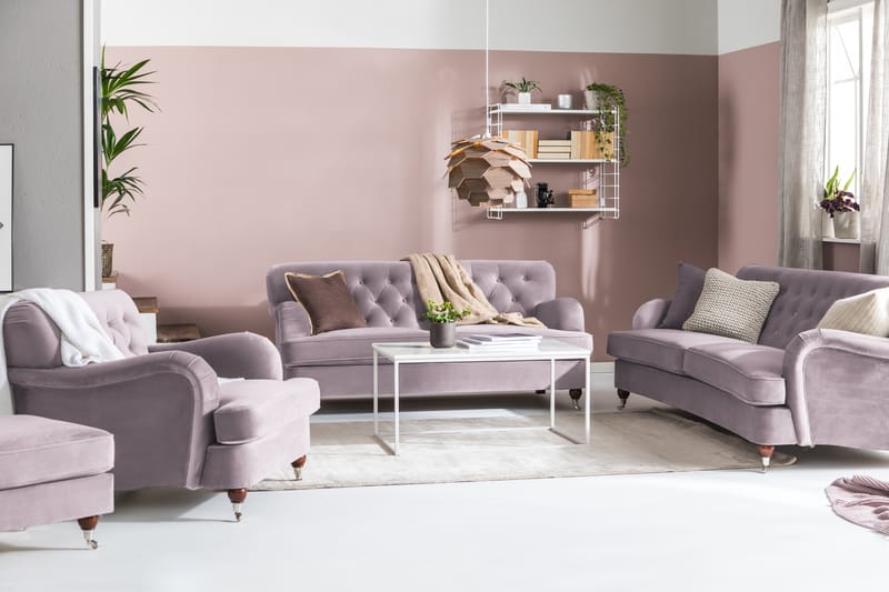 Howard Riviera Soffgrupp Svängd 3-sits + 2-sits Soffa + Fåtölj + Fotpall i Sammet - Lila - Möbler - Vardagsrum - Soffgrupper - Howard soffgrupp