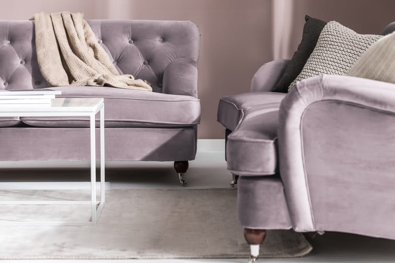 Howard Riviera Soffgrupp Svängd 3-sits + 2-sits Soffa + Fåtölj + Fotpall i Sammet - Lila - Möbler - Vardagsrum - Soffgrupper - Howard soffgrupp