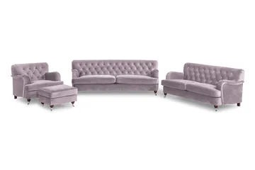 Howard Riviera Soffgrupp Svängd 3-sits + 2-sits Soffa + Fåtölj + Fotpall i Sammet