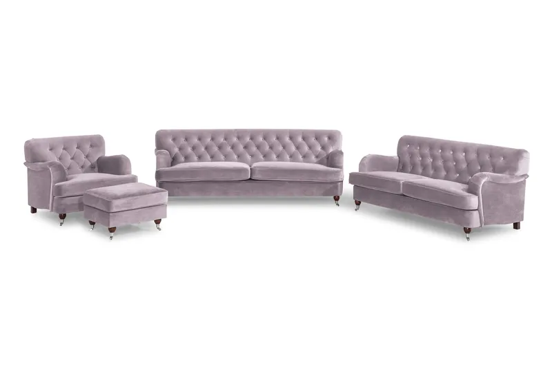 Howard Riviera Soffgrupp Svängd 3-sits + 2-sits Soffa + Fåtölj + Fotpall i Sammet - Lila - Möbler - Vardagsrum - Soffgrupper - Howard soffgrupp