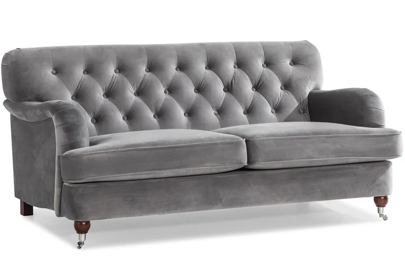 Howard Riviera Soffgrupp Svängd 3-sits + 2-sits Soffa + Fåtölj + Fotpall i Sammet - Ljusgrå - Möbler - Vardagsrum - Soffgrupper - Howard soffgrupp