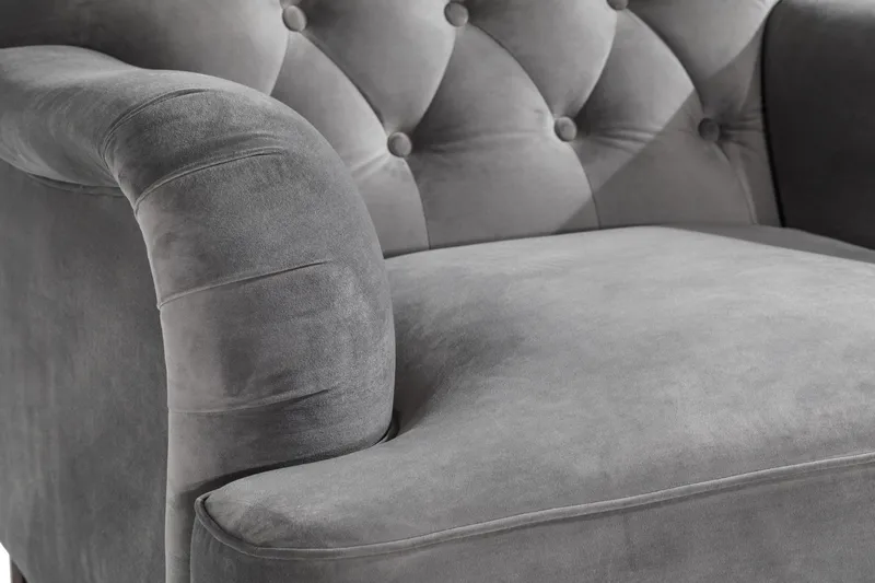 Howard Riviera Soffgrupp Svängd 3-sits + 2-sits Soffa + Fåtölj + Fotpall i Sammet - Ljusgrå - Möbler - Vardagsrum - Soffgrupper - Howard soffgrupp