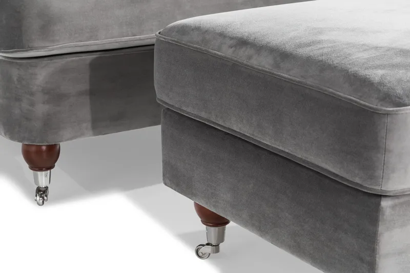 Howard Riviera Soffgrupp Svängd 3-sits + 2-sits Soffa + Fåtölj + Fotpall i Sammet - Ljusgrå - Möbler - Vardagsrum - Soffgrupper - Howard soffgrupp