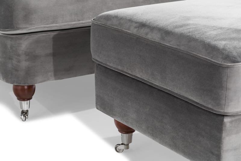 Howard Riviera Soffgrupp Svängd 3-sits + 2-sits Soffa + Fåtölj + Fotpall i Sammet - Ljusgrå - Möbler - Vardagsrum - Soffgrupper - Howard soffgrupp