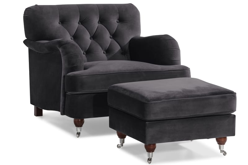 Howard Riviera Soffgrupp Svängd 3-sits + 2-sits Soffa + Fåtölj + Fotpall i Sammet - Mörkgrå - Möbler - Vardagsrum - Soffgrupper - Howard soffgrupp