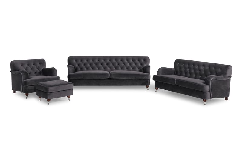 Howard Riviera Soffgrupp Svängd 3-sits + 2-sits Soffa + Fåtölj + Fotpall i Sammet - Mörkgrå - Möbler - Vardagsrum - Soffgrupper - Howard soffgrupp