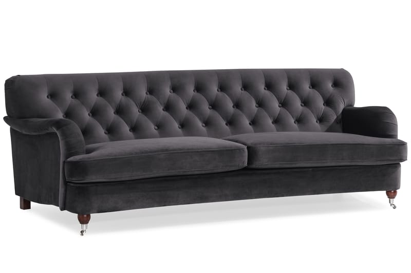 Howard Riviera Soffgrupp Svängd 3-sits + 2-sits Soffa + Fåtölj + Fotpall i Sammet - Mörkgrå - Möbler - Vardagsrum - Soffgrupper - Howard soffgrupp