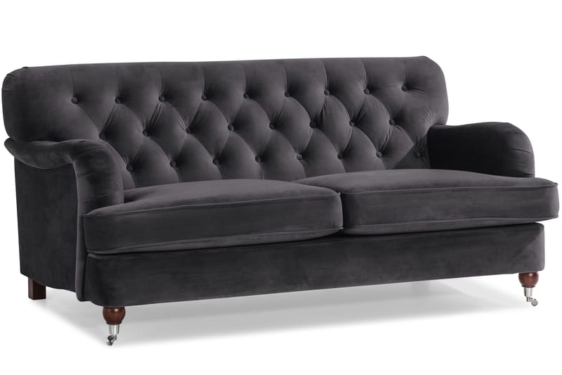 Howard Riviera Soffgrupp Svängd 3-sits + 2-sits Soffa + Fåtölj + Fotpall i Sammet - Mörkgrå - Möbler - Vardagsrum - Soffgrupper - Howard soffgrupp