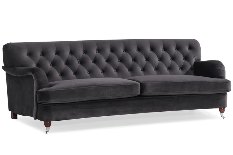 Howard Riviera Soffgrupp Svängd 3-sits + 2-sits Soffa + Fåtölj + Fotpall i Sammet - Mörkgrå - Möbler - Vardagsrum - Soffgrupper - Howard soffgrupp