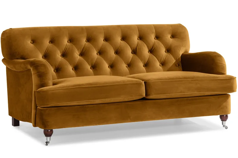 Howard Riviera Soffgrupp Svängd 3-sits + 2-sits Soffa + Fåtölj + Fotpall i Sammet - Mörkgul - Möbler - Vardagsrum - Soffgrupper - Howard soffgrupp