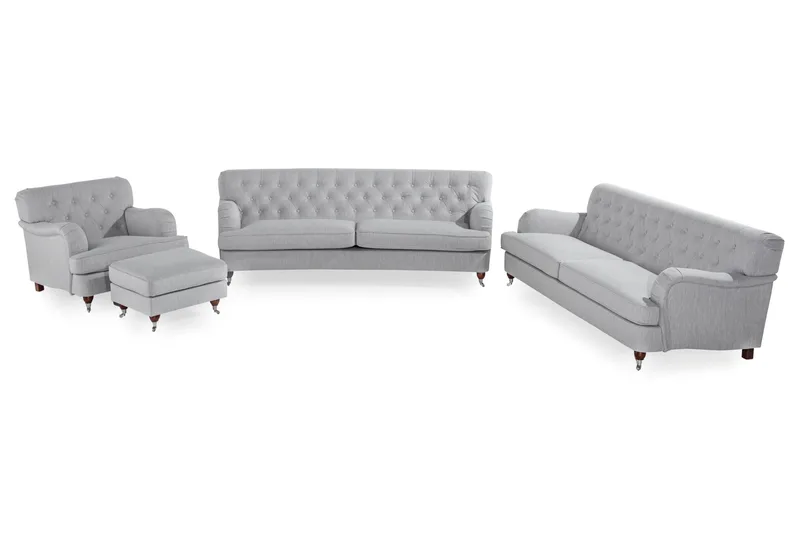 Howard Riviera Soffgrupp Svängd 3-sits + 2-sits Soffa + Fåtölj + Fotpall i Tyg - Grå - Möbler - Vardagsrum - Soffgrupper - Howard soffgrupp