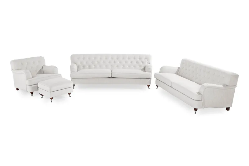 Howard Riviera Soffgrupp Svängd 3-sits + 2-sits Soffa + Fåtölj + Fotpall i Tyg - Ljusgrå - Möbler - Vardagsrum - Soffgrupper - Howard soffgrupp