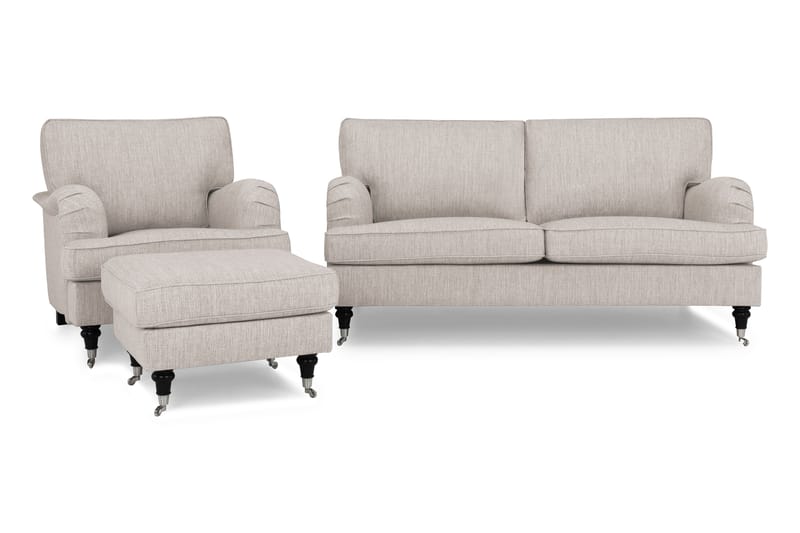 HOWARD Soffgrupp 3-sits+Fåtölj+Fotpall Beige - Chesterfield soffgrupp - Soffgrupper