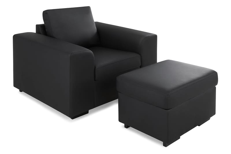 Link Soffgrupp 3-sits + 2-sits Soffa + Fåtölj + Fotpall i Konstläder - Svart - Möbler - Vardagsrum - Soffgrupper