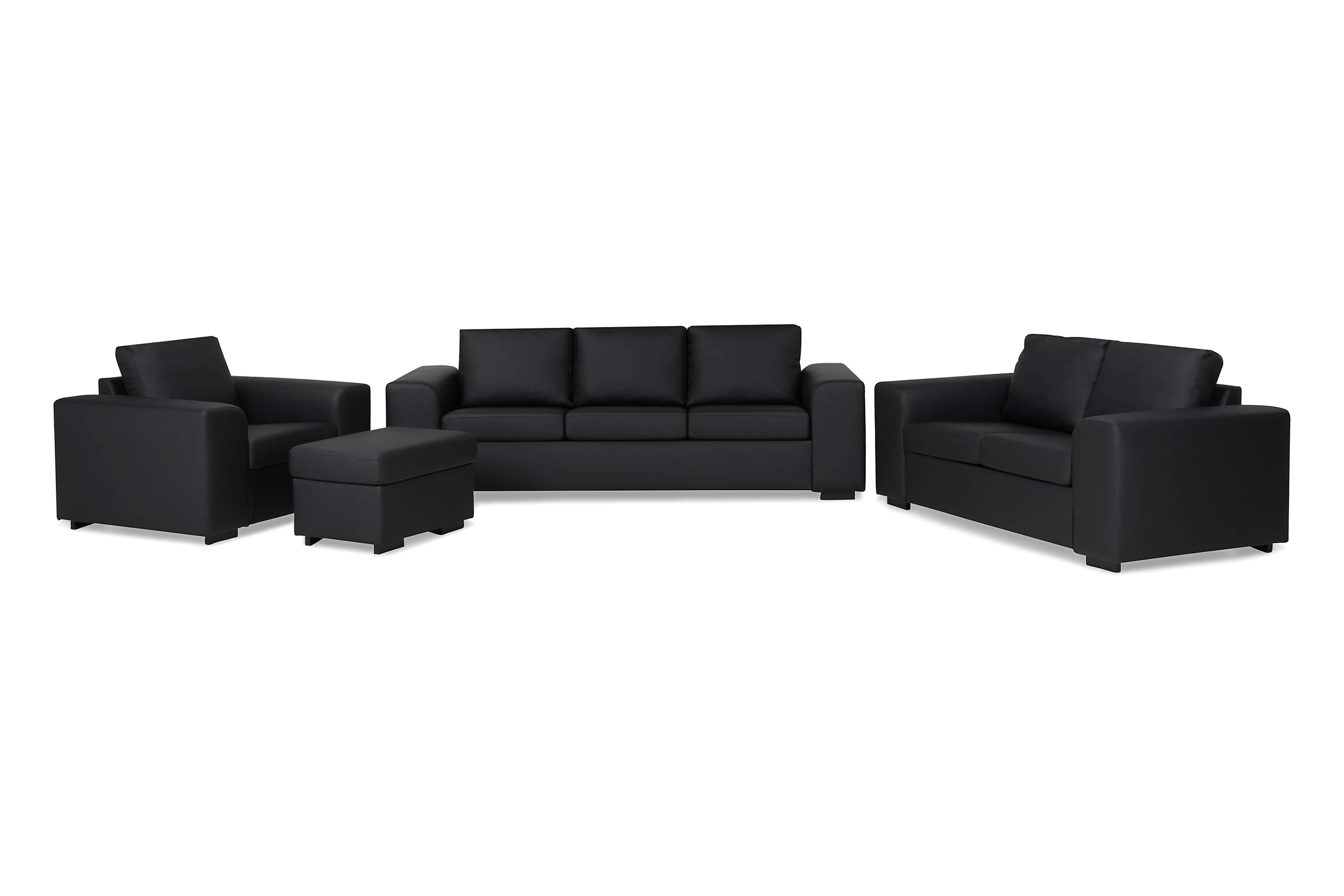 link soffgrupp 3-sits + 2-sits soffa + fåtölj + fotpall i konstläder - svart