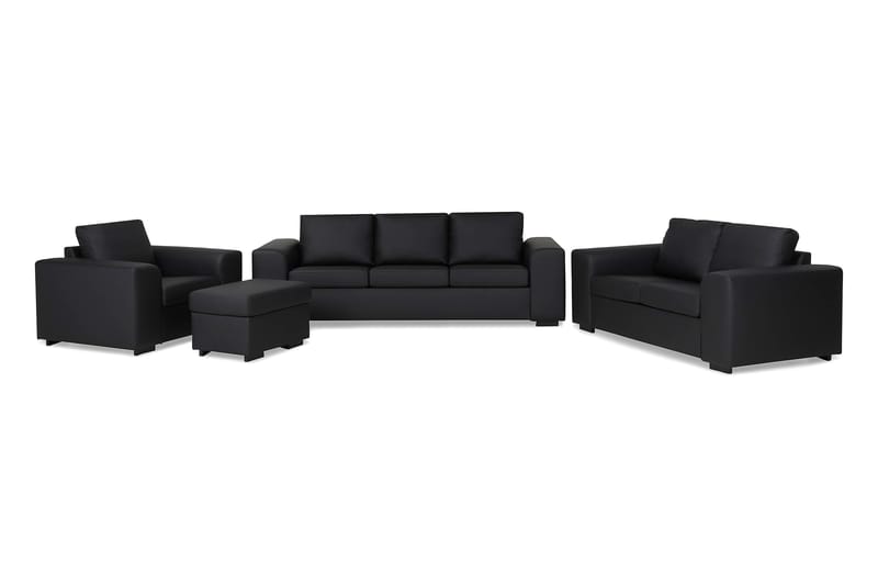 Link Soffgrupp 3-sits + 2-sits Soffa + Fåtölj + Fotpall i Konstläder - Svart - Möbler - Vardagsrum - Soffgrupper