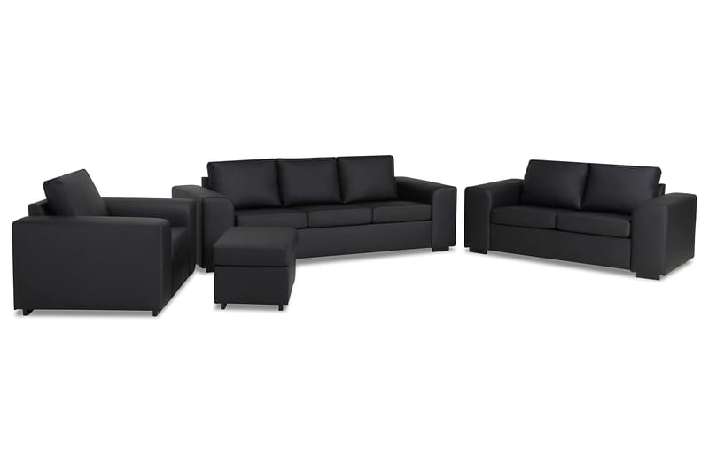 Link Soffgrupp 3-sits + 2-sits Soffa + Fåtölj + Fotpall i Konstläder - Svart - Möbler - Vardagsrum - Soffgrupper