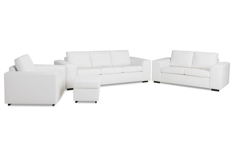 Link Soffgrupp 3-sits + 2-sits Soffa + Fåtölj + Fotpall i Konstläder - Vit - Möbler - Vardagsrum - Soffgrupper
