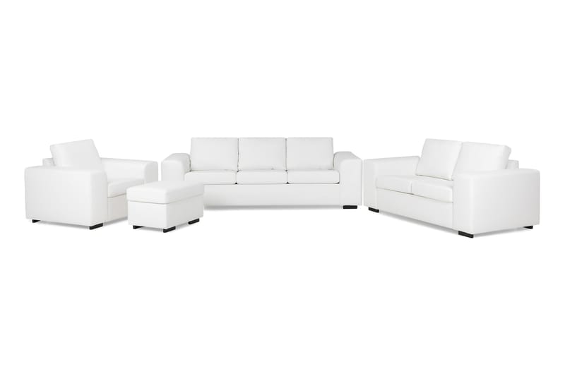 Link Soffgrupp 3-sits + 2-sits Soffa + Fåtölj + Fotpall i Konstläder - Vit - Möbler - Vardagsrum - Soffgrupper
