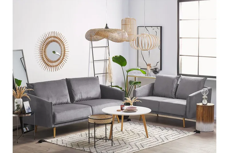 Maurana Soffgrupp 2-sits + 3-sits - Sammet/Grå - Möbler - Vardagsrum - Soffgrupper