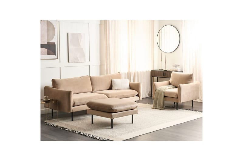 Soffgrupp med fotpall Vinterbro Beige/svart, Sammet - Beige - Möbler - Vardagsrum - Soffgrupper