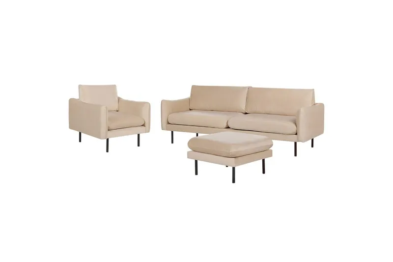 Soffgrupp med fotpall Vinterbro Beige/svart, Sammet - Beige - Möbler - Vardagsrum - Soffgrupper