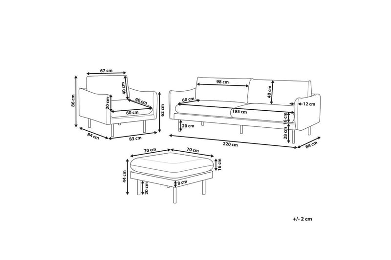 Soffgrupp med fotpall Vinterbro Ljusbeige/svart, Sammet - Ljusbeige/svart, Sammet - Möbler - Vardagsrum - Soffgrupper
