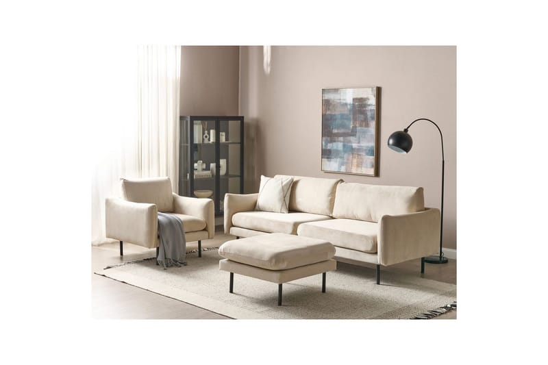 Soffgrupp med fotpall Vinterbro Ljusbeige/svart, Sammet - Ljusbeige/svart, Sammet - Möbler - Vardagsrum - Soffgrupper