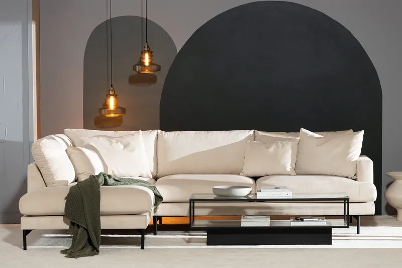 Menard Soffgrupp 4-sits Vänstervänd L-formad Schäslongsoffa + Stor Fåtölj i Manchester - Beige - Möbler - Vardagsrum - Soffgrupper