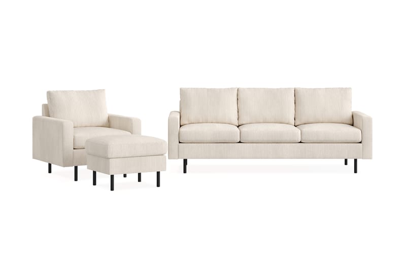 Peppe Soffgrupp 3-sits Soffa + Fåtölj + Fotpall i Manchester - Beige - Möbler - Vardagsrum - Soffgrupper