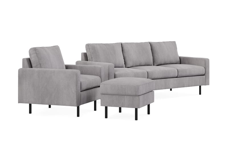 Peppe Soffgrupp 3-sits Soffa + Fåtölj + Fotpall i Manchester - Grå - Möbler - Vardagsrum - Soffgrupper