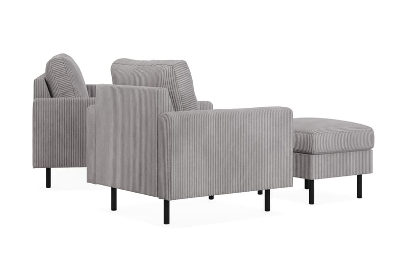 Peppe Soffgrupp 3-sits Soffa + Fåtölj + Fotpall i Manchester - Grå - Möbler - Vardagsrum - Soffgrupper