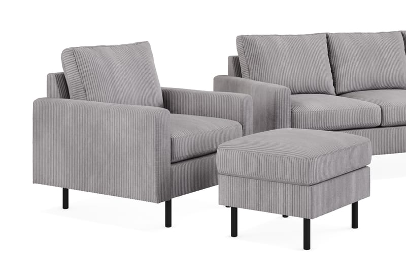 Peppe Soffgrupp 3-sits Soffa + Fåtölj + Fotpall i Manchester - Grå - Möbler - Vardagsrum - Soffgrupper