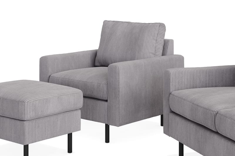 Peppe Soffgrupp 3-sits Soffa + Fåtölj + Fotpall i Manchester - Grå - Möbler - Vardagsrum - Soffgrupper