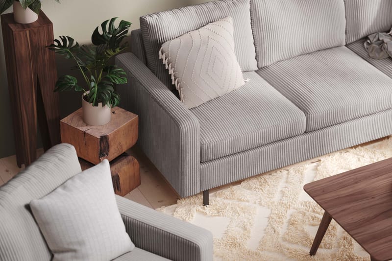 Peppe Soffgrupp 3-sits Soffa + Fåtölj + Fotpall i Manchester - Grå - Möbler - Vardagsrum - Soffgrupper