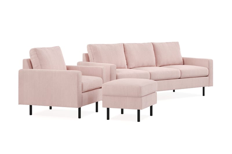 Peppe Soffgrupp 3-sits Soffa + Fåtölj + Fotpall i Manchester - Rosa - Möbler - Vardagsrum - Soffgrupper