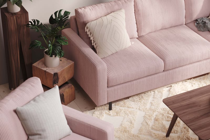Peppe Soffgrupp 3-sits Soffa + Fåtölj + Fotpall i Manchester - Rosa - Möbler - Vardagsrum - Soffgrupper