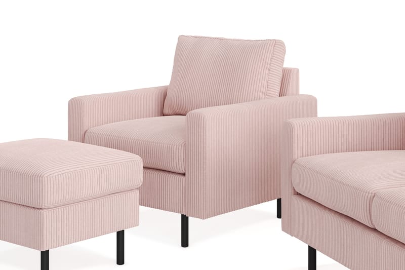 Peppe Soffgrupp 3-sits Soffa + Fåtölj + Fotpall i Manchester - Rosa - Möbler - Vardagsrum - Soffgrupper