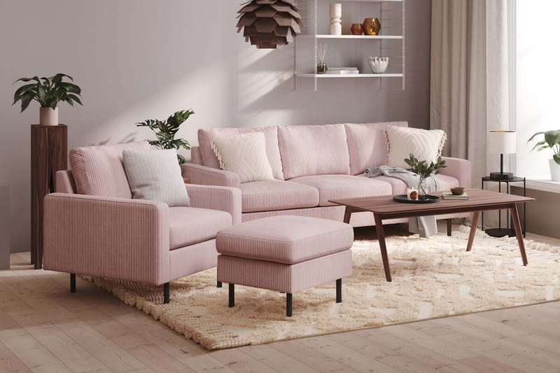 Peppe Soffgrupp 3-sits Soffa + Fåtölj + Fotpall i Manchester - Rosa - Möbler - Vardagsrum - Soffgrupper