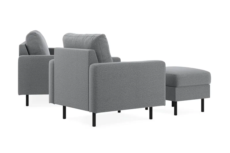 Peppe Soffgrupp 3-sits Soffa + Fåtölj + Fotpall i Tyg - Ljusgrå - Möbler - Vardagsrum - Soffgrupper